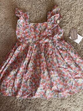 Popatu Girls' Floral Ruffle Dress with Green Accents